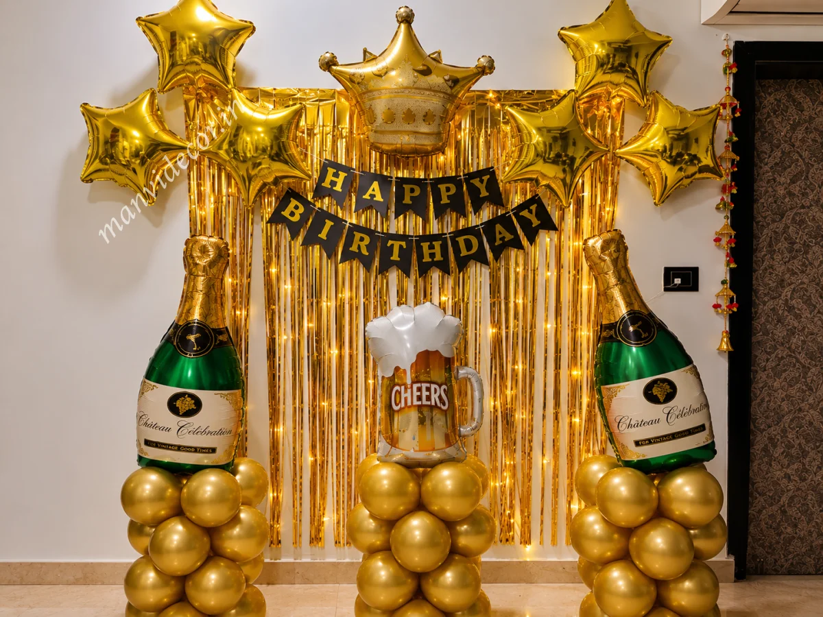 Golden Cheers Birthday Decoration